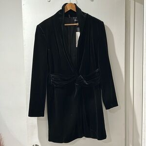 Zara Black Velvet Deep V Neck Mini Holiday Dress - Size XXL